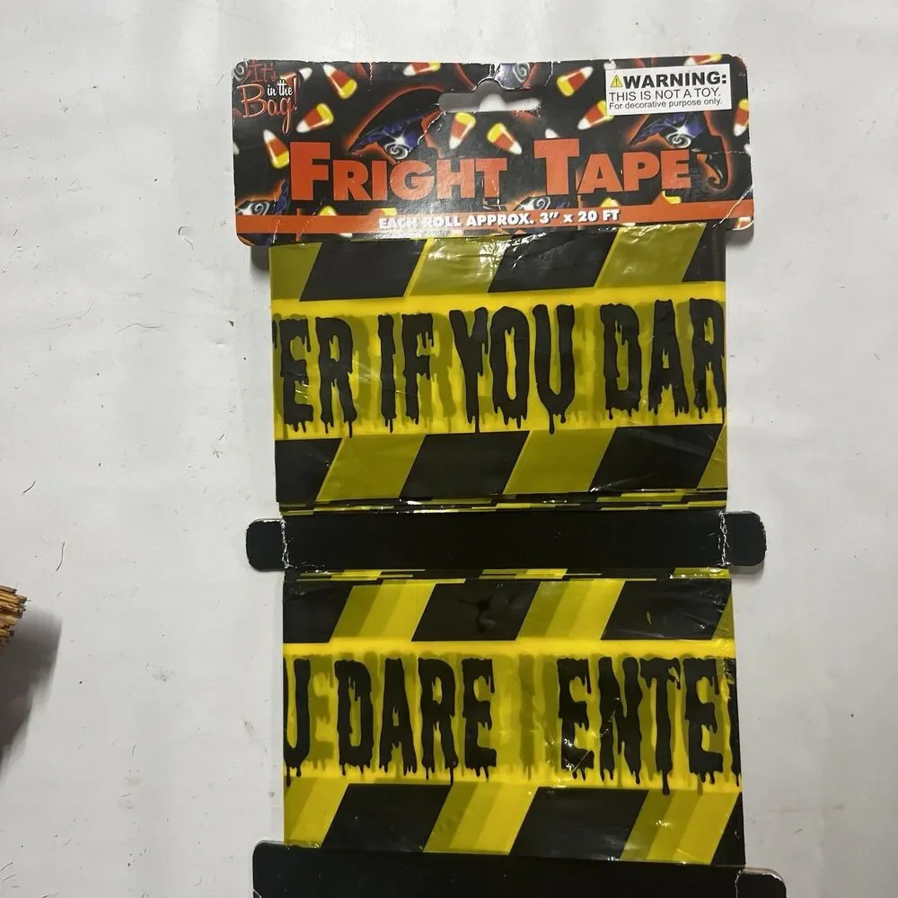 Lot of 3 Halloween Party Decor Skeleton Lantern, Fright Tape, Witch Hat Picks